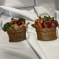 2 Vintage Sexton Cast Metal Wall Hanging Fruit and Vegetable Basket Art 1976