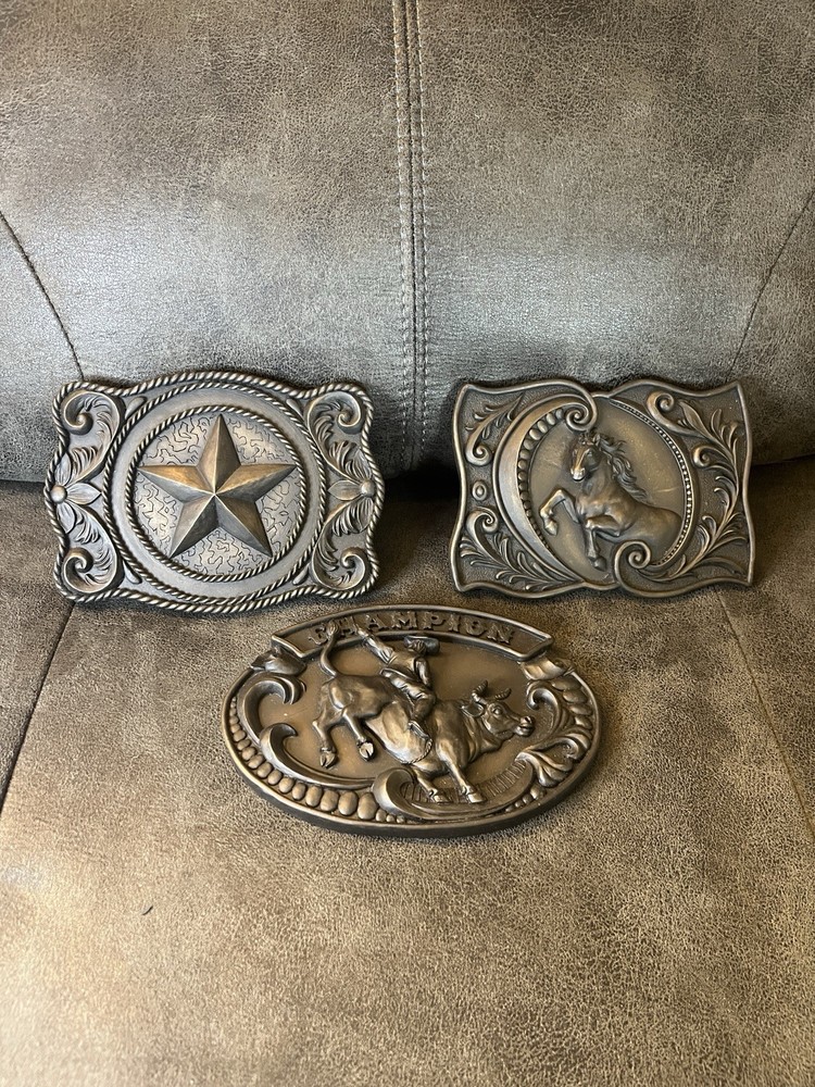 VTG Set of 3 Home Interiors Western Belt Buckle Rodeo Champion Wall Plaques