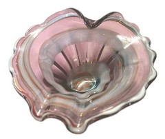 Vintage MCM Art Glass Amethyst Lavender Swirl Heart Bowl Ruffled Hand-Blown Dish