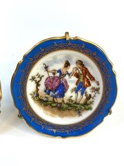 Limoges France Miniature Porcelain Decorative Plates Lot of 2 -Gold Trim & Stand