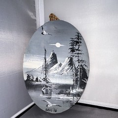 Bass 1980 Hand Painted Wood Landscape Decorative Plaque