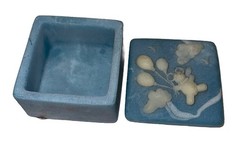 Vintage ❤️ Trinket Jewelry Box Incolay Square Teddy Bear Balloons Blue #1 Fun
