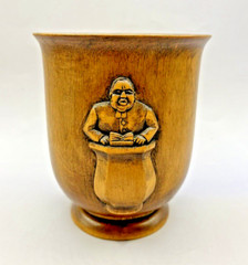Vintage Carved Wooden Folk Art Cup Vase Vessel 3 Carved Wood Figures SIGNED 4.8″