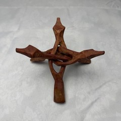 Hand Carved Interlocking Wood Folding Display Stand Small Tripod Puzzle Stand