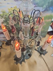 #5283 A Rare Pair Of Brass and Crystal￼ Candelabra Lamp 1800’S “WORKING”