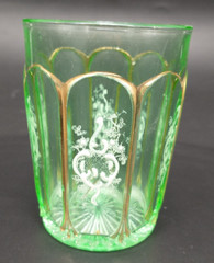 Antique Green White Enameled White Design Tumbler Gold Detail