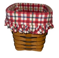 Vintage Handwoven Longaberger Utensil Basket Artist Signed 1997 W/ Fabric Fun
