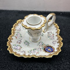 Antique Dresden? Coat Of Arms Porcelain Hand Painted Chamberstick Repaired