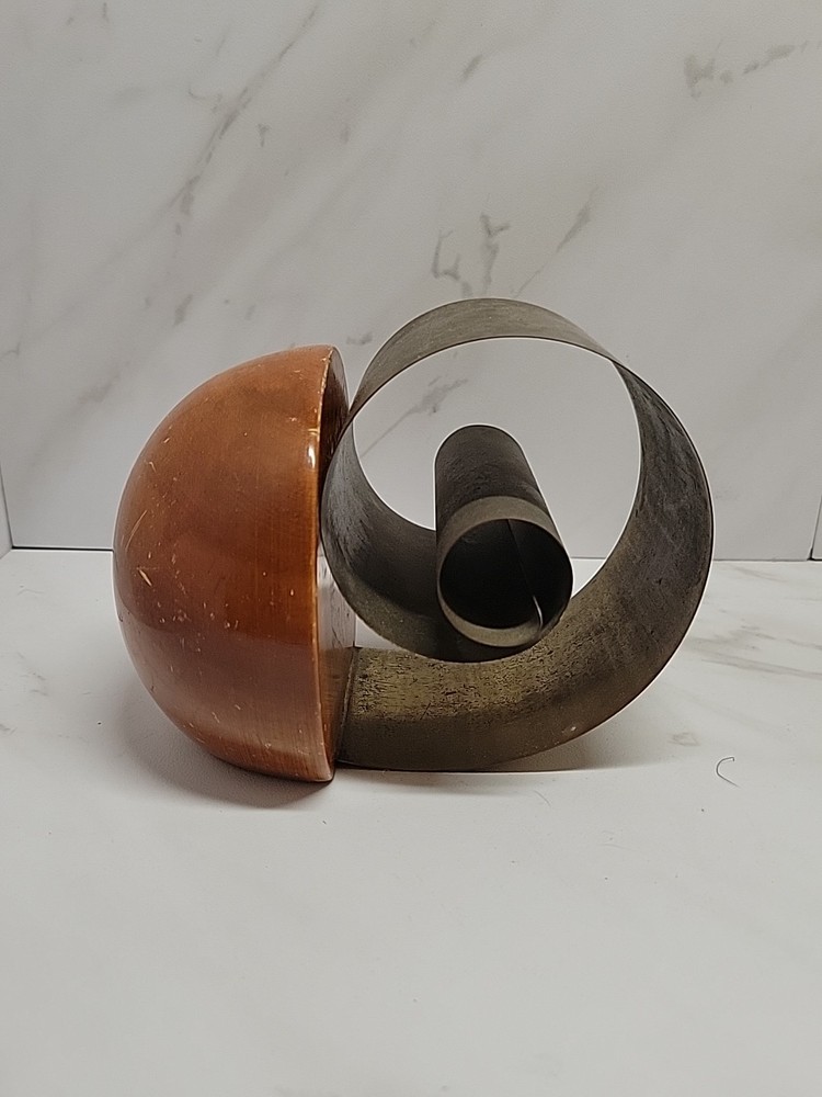Vintage 1930s Art Deco Brass Wood Coil Spiral Revere Rome NY Bookend Fred Farr
