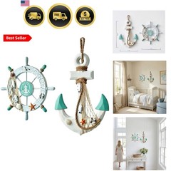 Nautical Wall Decor 2-Pack – 11″ Wooden Ship Wheel & 13″ Anchor with Rope, Co…