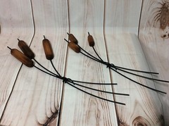 🌱 🍁 🌻 MCM Wood And Metal CATTAIL REEDS Wall Art Decor 🌱 🍁 🌻