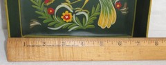 2 Vintage Toleware Metal Pans ~ Signed Folk Art ~ Hand Painted Pa Dutch Birds