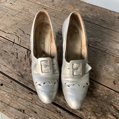 Vintage costume shoes 1900-1920’s high heel buckle shoes silver Edwardian