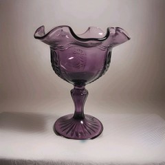 Fenton Amethyst Footed Compote Candy Dish Empress Pattern 1980s Marked
