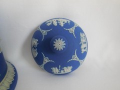Antique Wedgwood (only) Blue Dip Jasperware & Silver Plate 6″ Tall Tobacco Jar