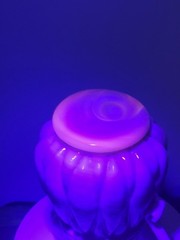 1940 Akro Agate Slag Glass Pitcher Orange Red Creamy White Swirl UV Glow