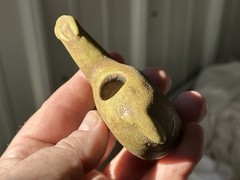 COLORFUL PRE-COLUMBIAN CANOPA LLAMA EFFIGY VOTIVE CONTAINER, PERU, MOTLEY COA