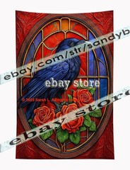 Raven Window Tapestry Gothic Bird Fantasy Wall Hanging dark art 39X59 in