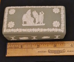 Vintage Wedgwood Cream On Sage Jasperware Trinket Box
