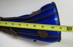 Rare Beautiful Cornucopia Cobalt Blue Glass with Metal Copper/Brass Stand 11″x6″