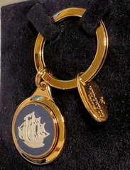 WEDGWOOD BLUE JASPER WARE NAUTICAL BLUE SHIP KEY RING NIB