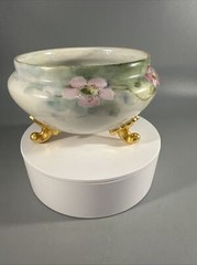 Antique GDA France Hand Painted Floral Hairpin Receiver Porcelain Dish Limoges