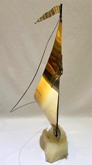 VTG Brass Sailboat Seagull Sculpture DeMott Signed Marble Quartz Base 13″