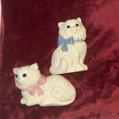 Vintage 1980s Home Interiors White Kittens Cats Wall Décor Art Plaques Boy Girl
