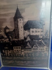 Decorative Erched On Glass Wall Hanging of Rapperswil Castle Switzerland