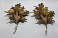 Vintage Set 2 Oak Leaves Home Interiors Gold Copper Metal Wall Art Decor HOMCO