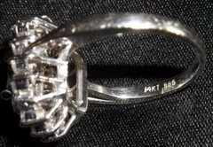 $5900 14K WHT GOLD Ring EMERALD 4 DIAMOND 24 WHT SAPPH SZ 6.5 FRANKLIN MINT