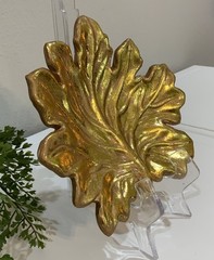 Vtg Ceramic Distressed Metallic Gold Copper Leaf Shaped Trinket Dish Decoration