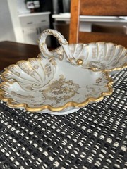 R.P.M. Porcelain China Divided Vintage Serving Bowl Gold Scroll Design