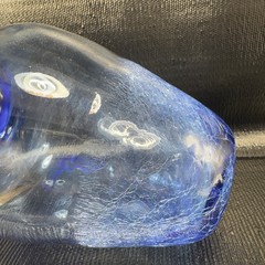 Hand Blown Blue Crackle Glass Vase Vessel Hand Made Glass Vase Studio Art Glass