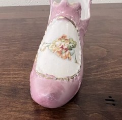 2 Antique 1868 Porcelain Slippers Victorian Edwardian Gold Trim Hand Painted PJF