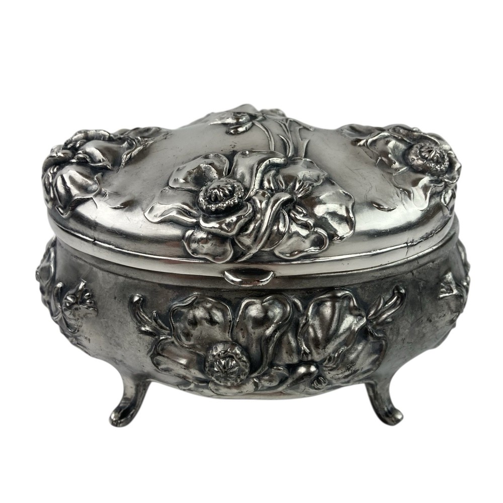 Vintage J.B. Signifies The Best Art Nouveau Silver plate Floral Trinket Box