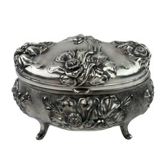 Vintage J.B. Signifies The Best Art Nouveau Silver plate Floral Trinket Box