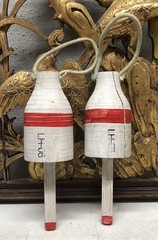 Set of 2 Vintage Bouy Wood White Red Stripe Marked LH-06 Lobster Nautical Decor
