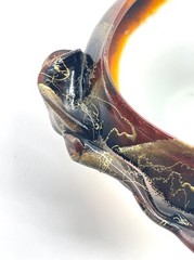 Art Glass Bowl Modernist Organic Brutalist Frosted Hand Painted Leaf And Vine