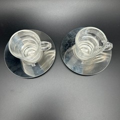Pair of Nespresso View Collection Glass Expresso Cups & Stainless Steel Saucers