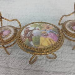 Vintage Limoges France Miniature Bistro Table And Chairs Set of 3 Dolls House