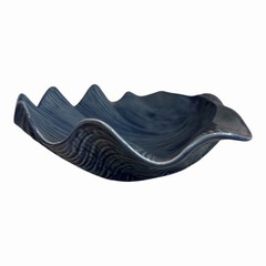 VTG Blue Ceramic Clam Shell Dish Bowl Hollywood Regency 11in Heavy USA Signed