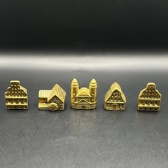 Vintage Lot Of 5: Miniature Brass Old Mill Village Collectible Buildings Houses