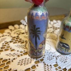 Pair Of Colorful Miniature Sand Art Bottles Handmade Brazil? Vintage