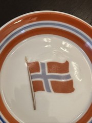 Vintage Porsgrund Norway Porcelain Trinket Dish Norwegian Flag Anchor Mark MCM