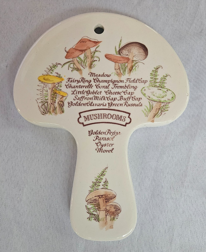 Vintage 1980’s Avon Ceramic Mushroom Spoon Rest Trivet Wall Decor Country Rustic