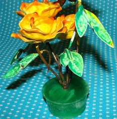 2 Unusual Vtg Enameled Metal Orange Flower Sculptures 6” Arrangement Resin Open