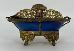 VTG La Chateau Porcelain Trinket Dish Metal Bronze Mount Victorian Scene
