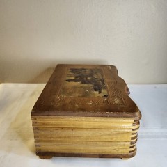 Carved Wood Musical Jewelry Box with Mirror Made In Switzerland