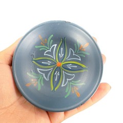 Norway Folk Art Wooden Dish Plate Hand Painted Sogndal Blue Floral Round Dish